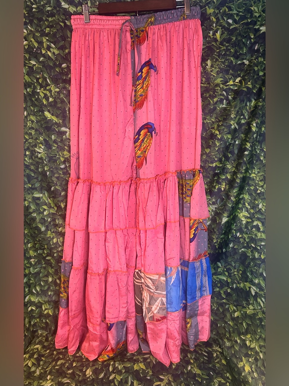 100% Silk Boho Pink Tiered Pants